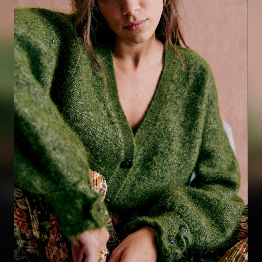 Sezane Mia Green Wool/Kid Mohair Sweater